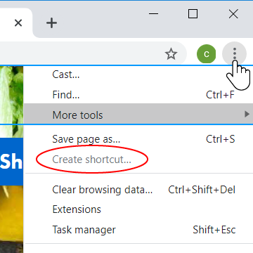 Creating a desktop shortcut using Chrome